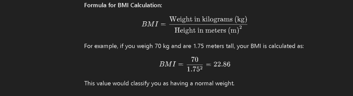 Formula for BMI Calculation